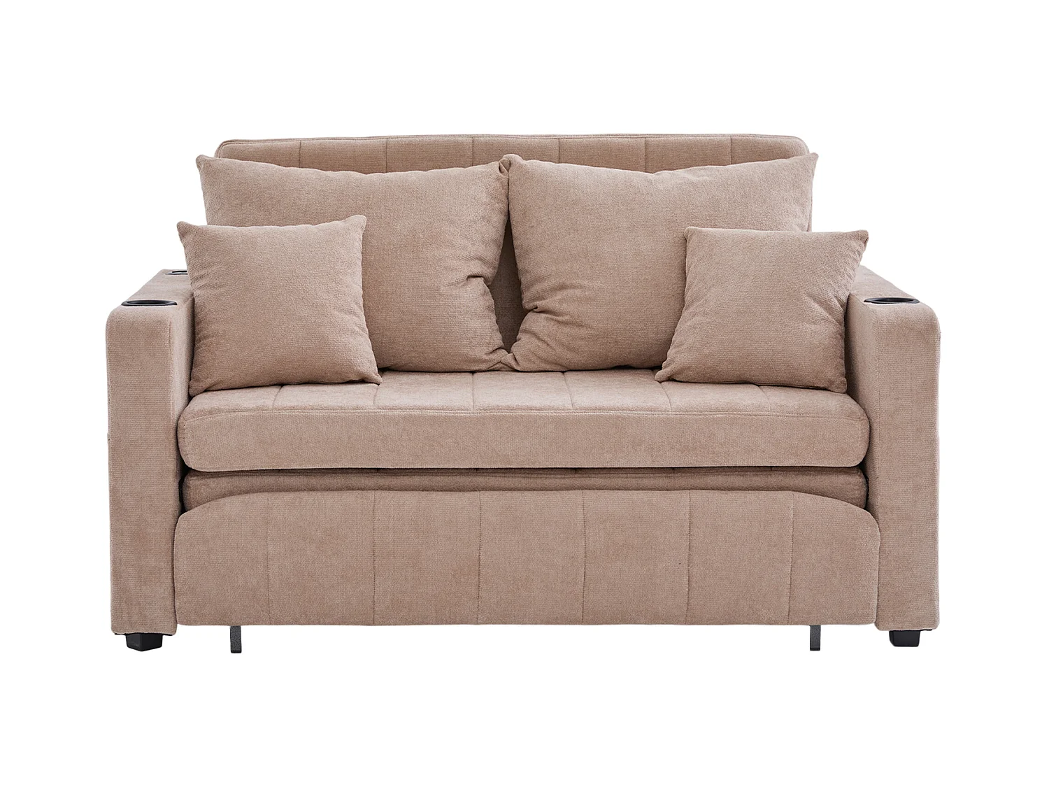 Sofá cama de tela de 2 plazas con portavasos con almacenamiento USB para sala de estar y dormitorio en gris