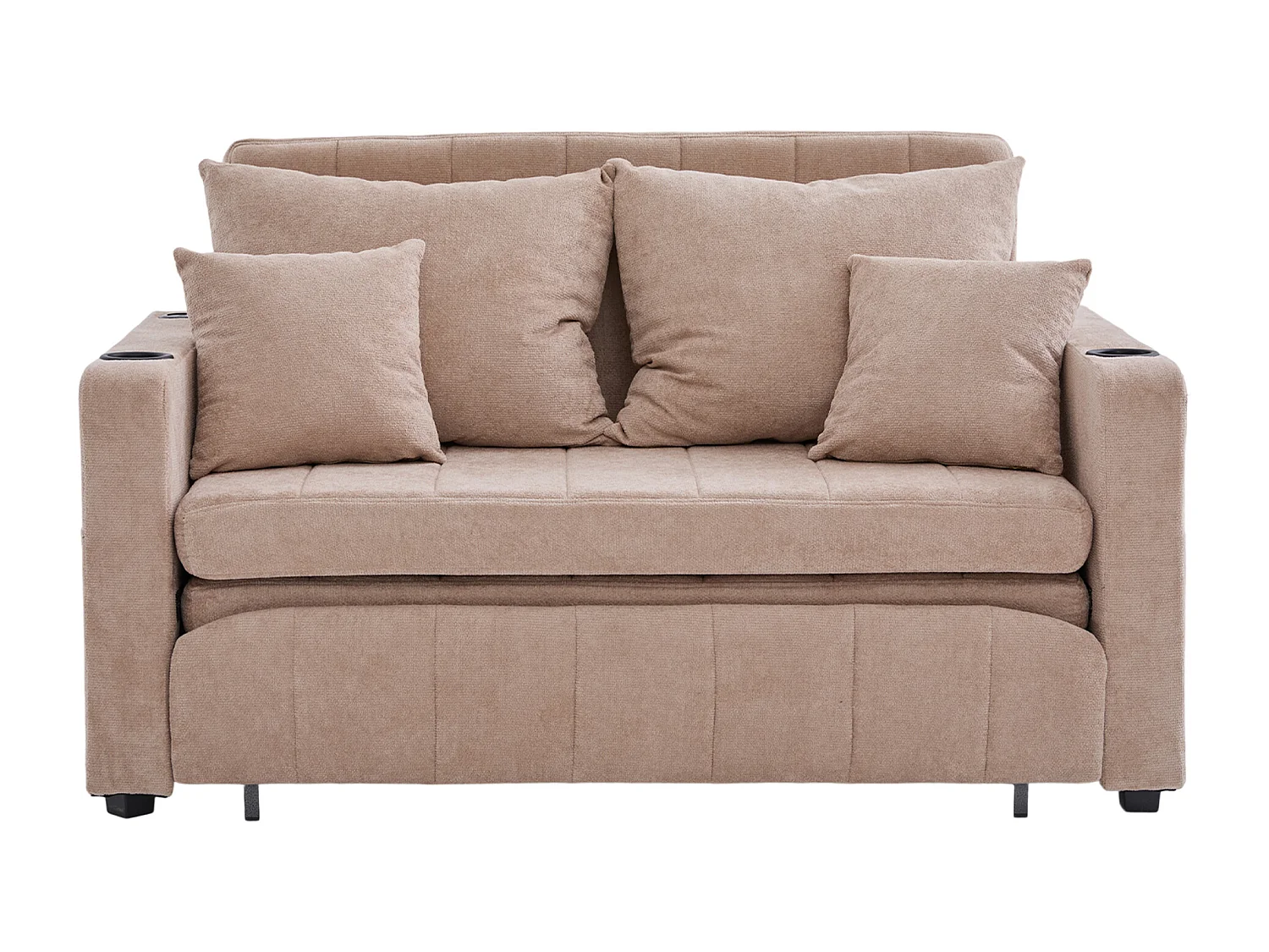 Canapé convertibile 2 posti tissu avec rangement USB porte-gobelet salon chambre gris