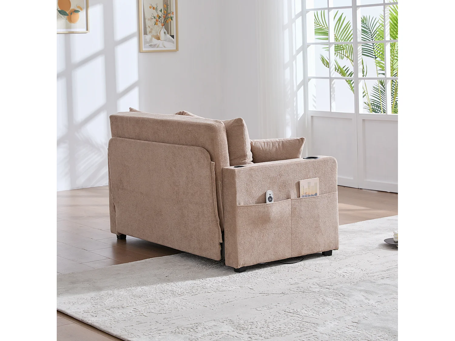 Canapé convertibile 2 posti tissu avec rangement USB porte-gobelet salon chambre gris