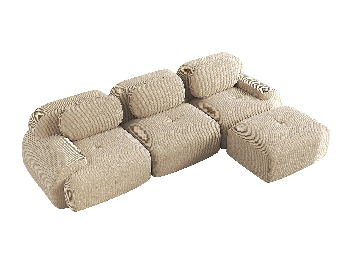 Canapé d'angle modulabile in velluto a coste mousse ad alta densità ergonomico salone camera beige