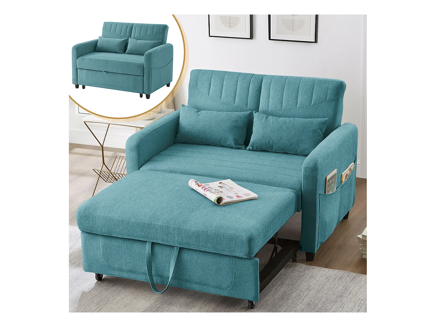 Sofá cama convertible 2 plazas algodón lino pequeño espacio cama supletoria respaldo regulable gris claro 180 cm