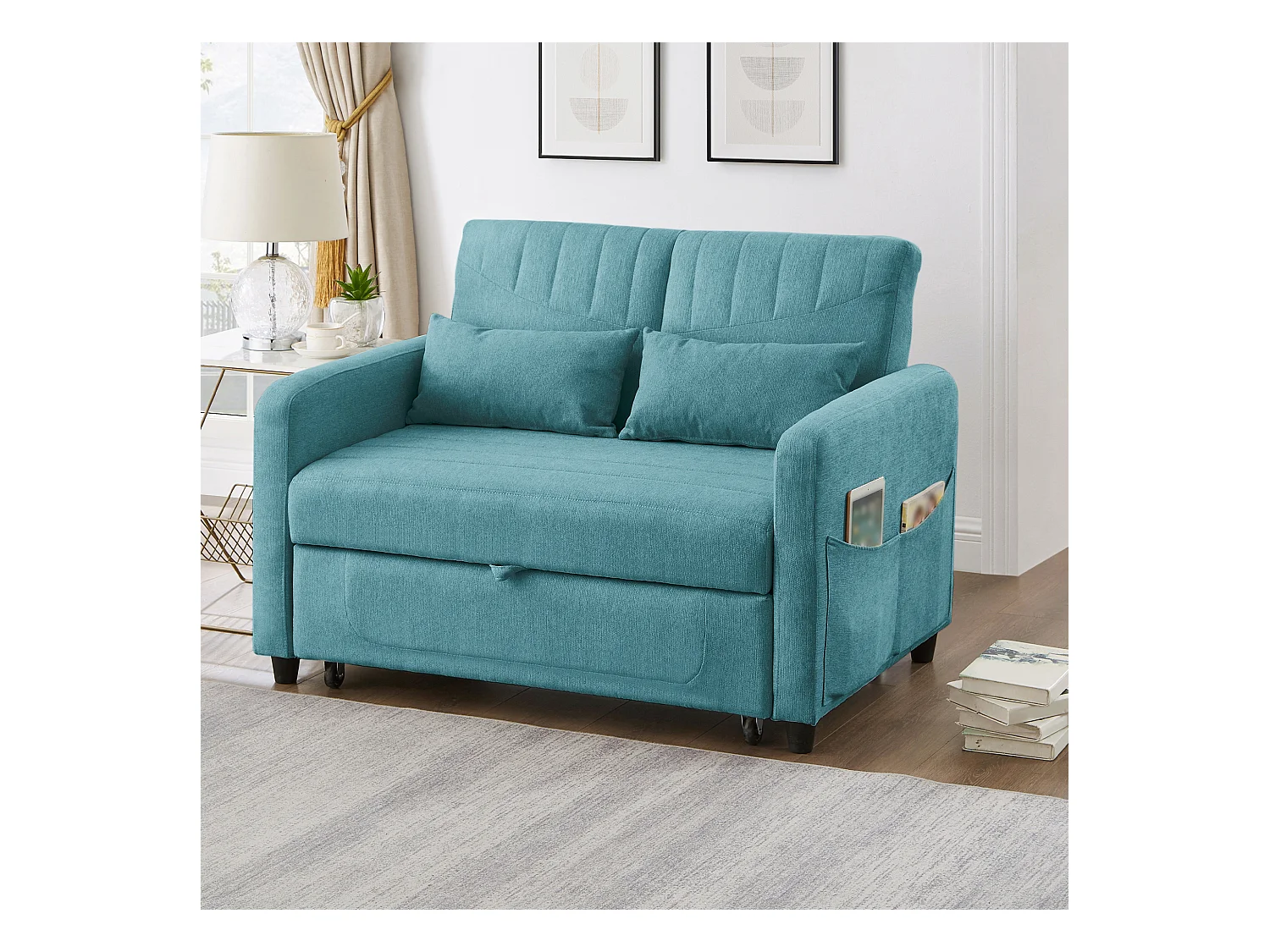 Sofá cama convertible 2 plazas algodón lino pequeño espacio cama supletoria respaldo regulable gris claro 180 cm