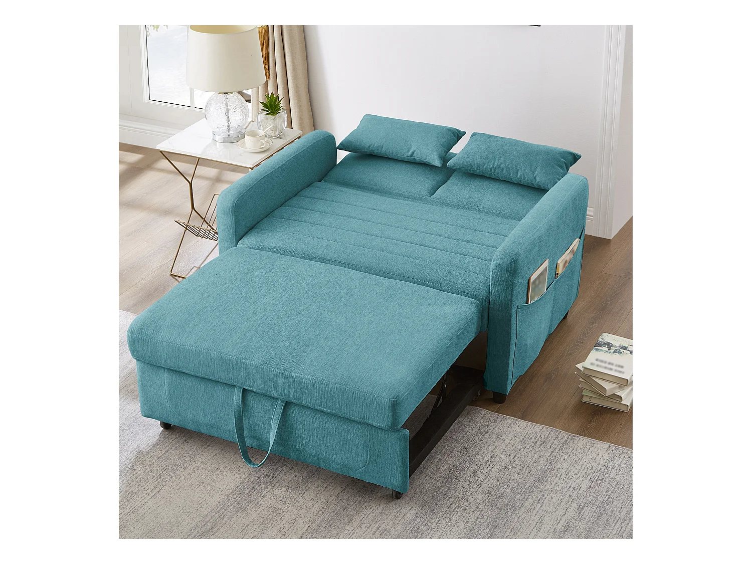 Sofá cama convertible 2 plazas algodón lino pequeño espacio cama supletoria respaldo regulable gris claro 180 cm