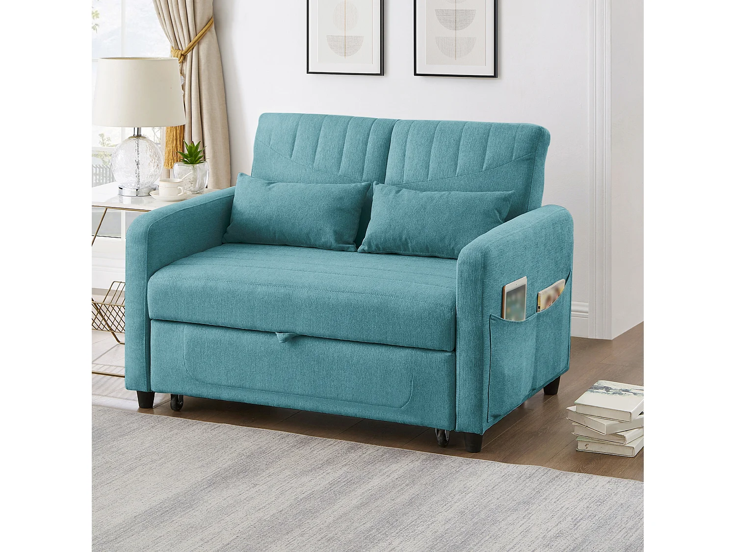 Sofá-cama conversível de 2 lugares, algodão, linho, cama extra pequena, encosto ajustável, cinza claro, 180 cm