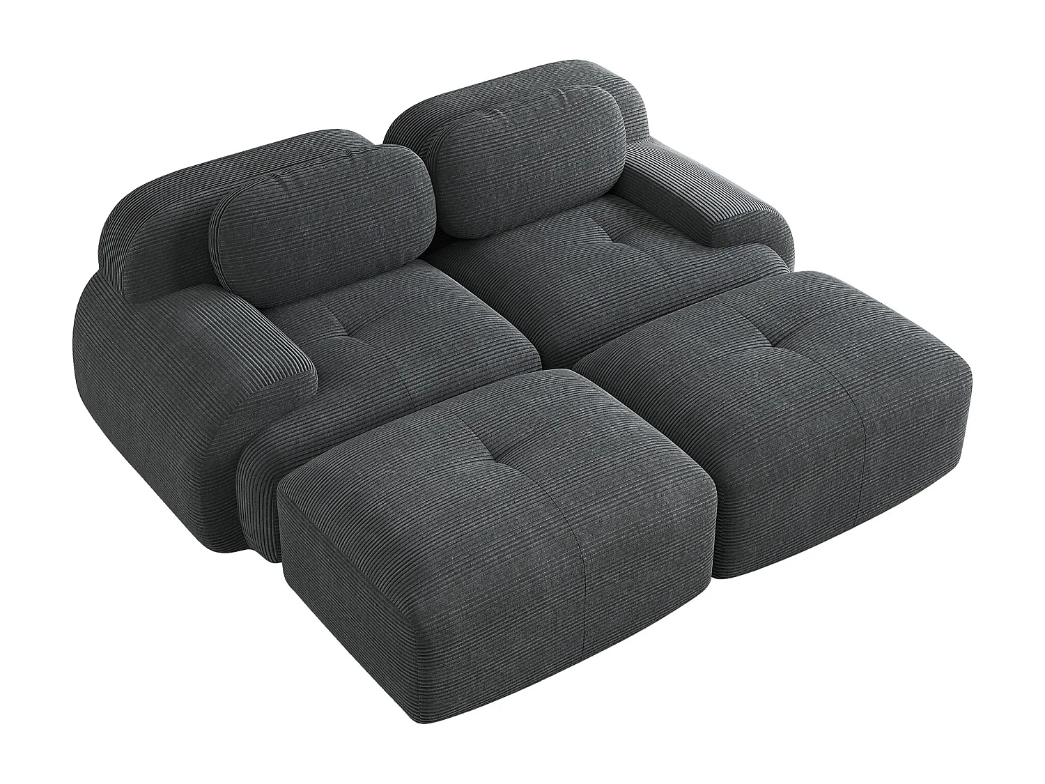 Canapé 2 posti modulabile in velluto a coste con chaise longue mousse alta elasticità grigia