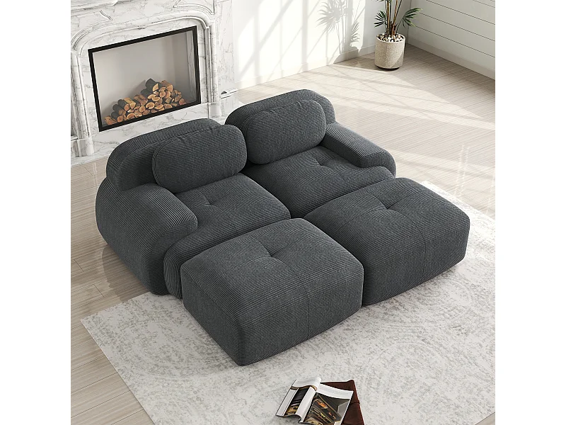 Canapé 2 posti modulabile in velluto a coste con chaise longue mousse alta elasticità grigia