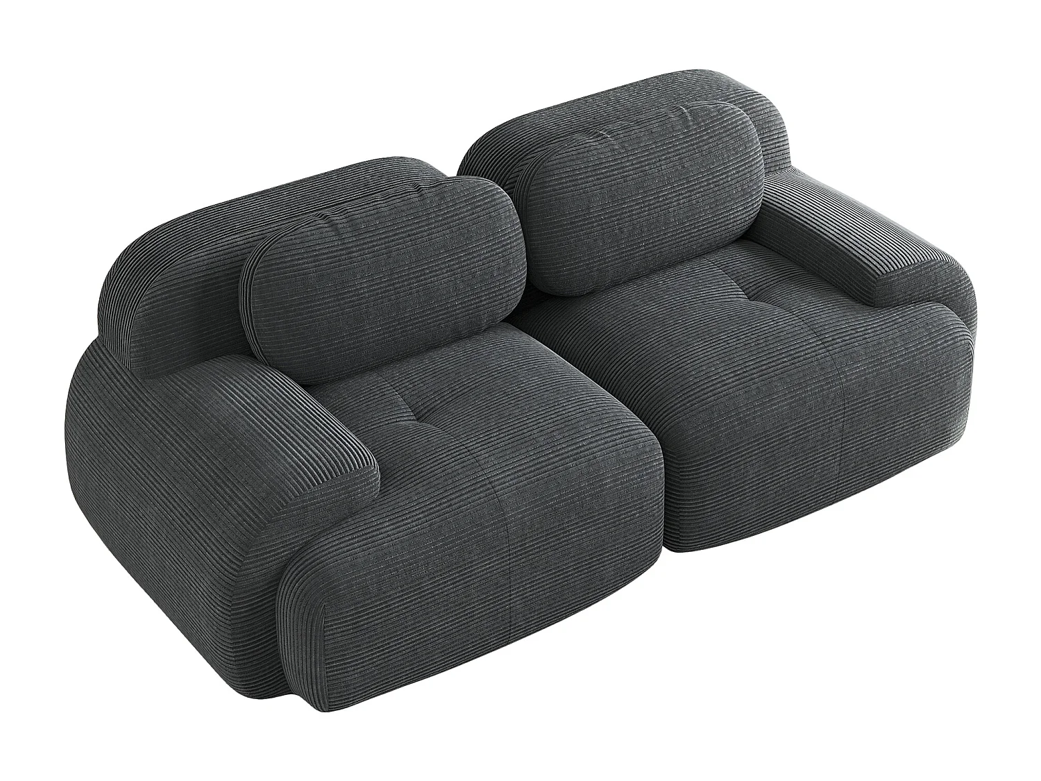 Canapé 2 posti modulabile in velluto a coste accoudoirs curvi mousse alta elasticità grigio 82''