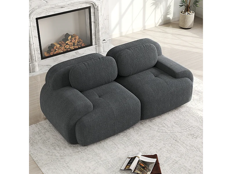 Canapé 2 posti modulabile in velluto a coste accoudoirs curvi mousse alta elasticità grigio 82''