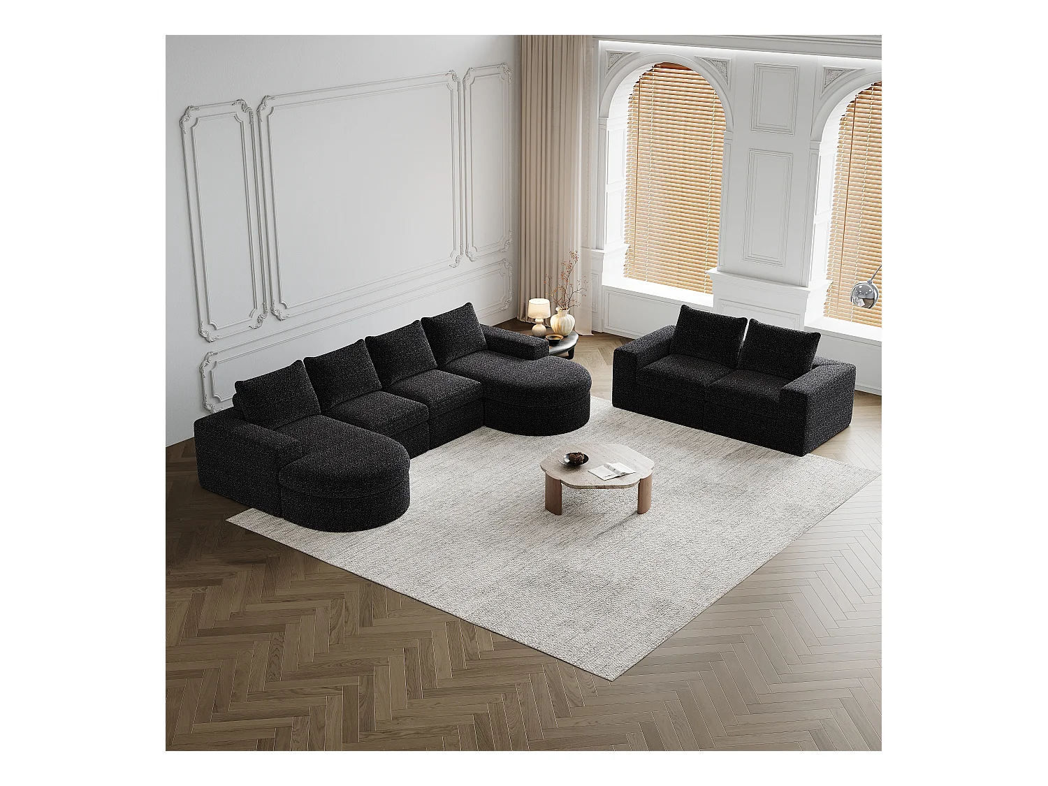 Sofá modular de 2 piezas de chenilla chaise longue de espuma de alta densidad para sala de estar y dormitorio, no requiere ensamblaje