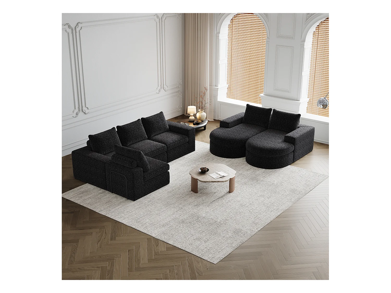 Sofá modular de 2 piezas de chenilla chaise longue de espuma de alta densidad para sala de estar y dormitorio, no requiere ensamblaje