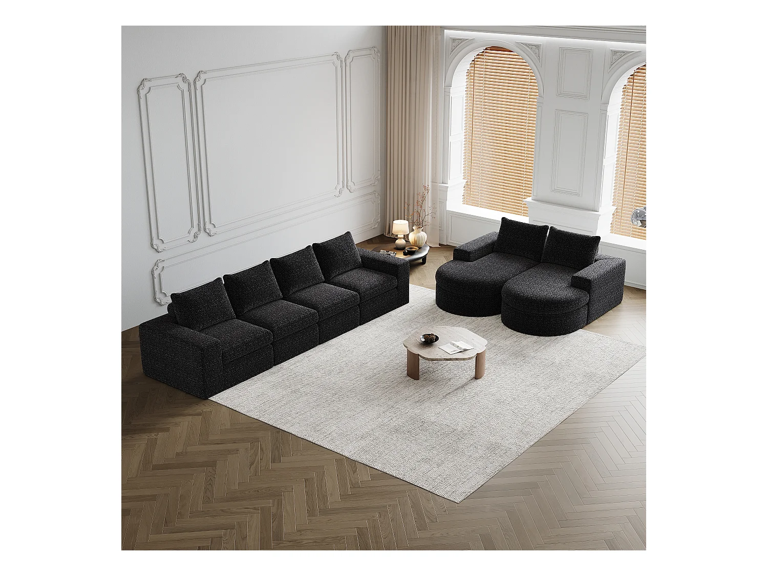 Sofá modular de 2 piezas de chenilla chaise longue de espuma de alta densidad para sala de estar y dormitorio, no requiere ensamblaje