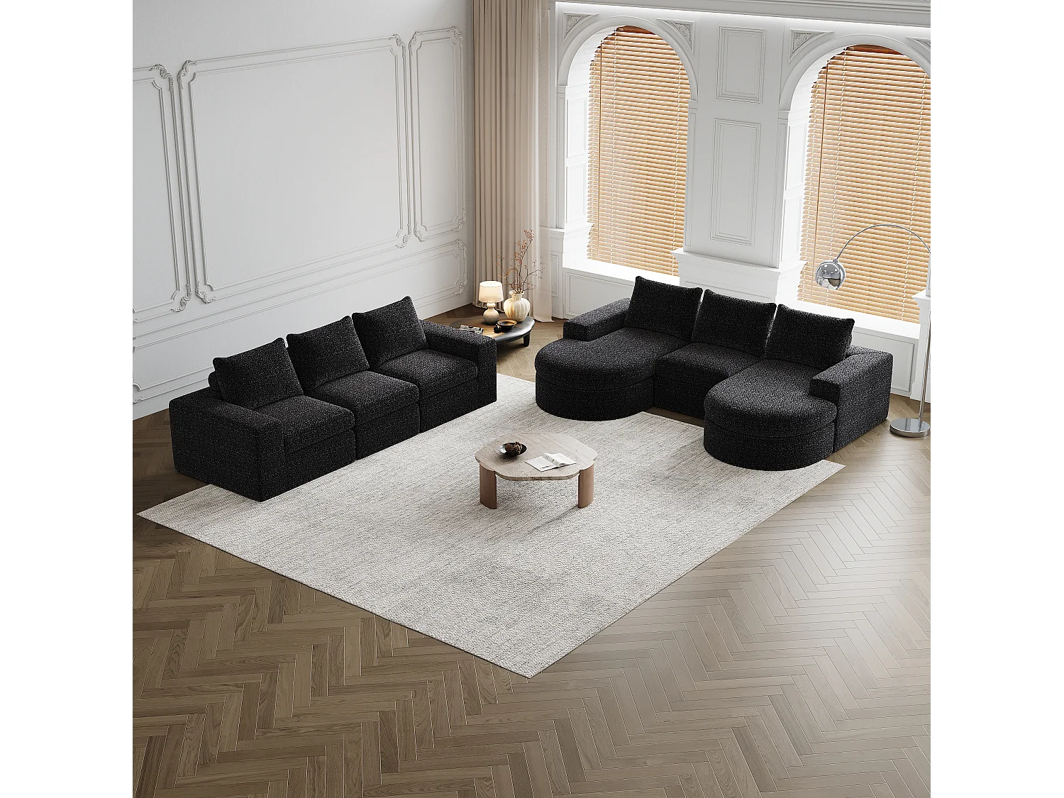 Canapé modulabile 2 pezzi chaise longue in ciniglia mousse haute densité salon chambre sans montage