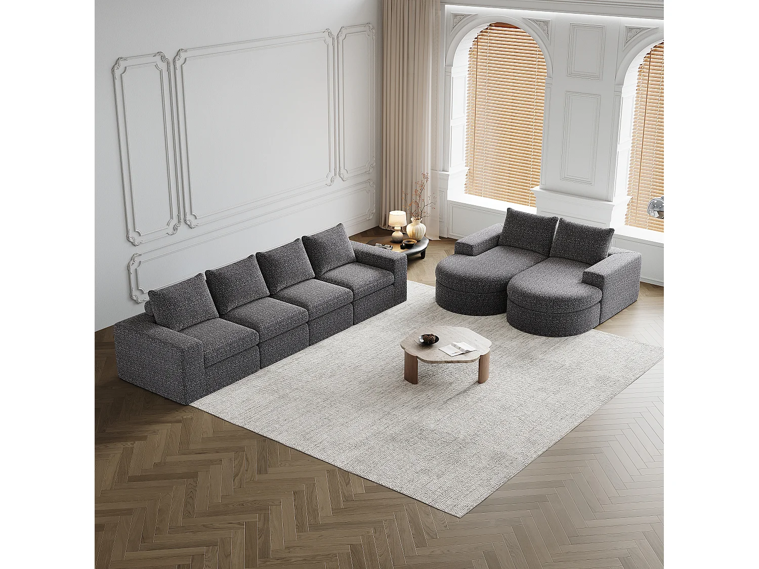 Sofá modular de chenilla de dos piezas con chaise longue, espuma de alta densidad, sin necesidad de montaje, para sala de estar y dormitorio.