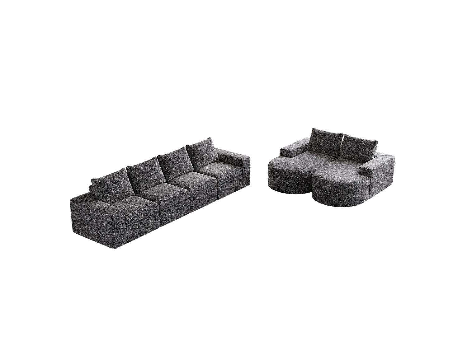 Sofá modular de chenille de 2 peças com chaise longue de espuma de alta densidade, sem necessidade de montagem para sala de estar e quarto
