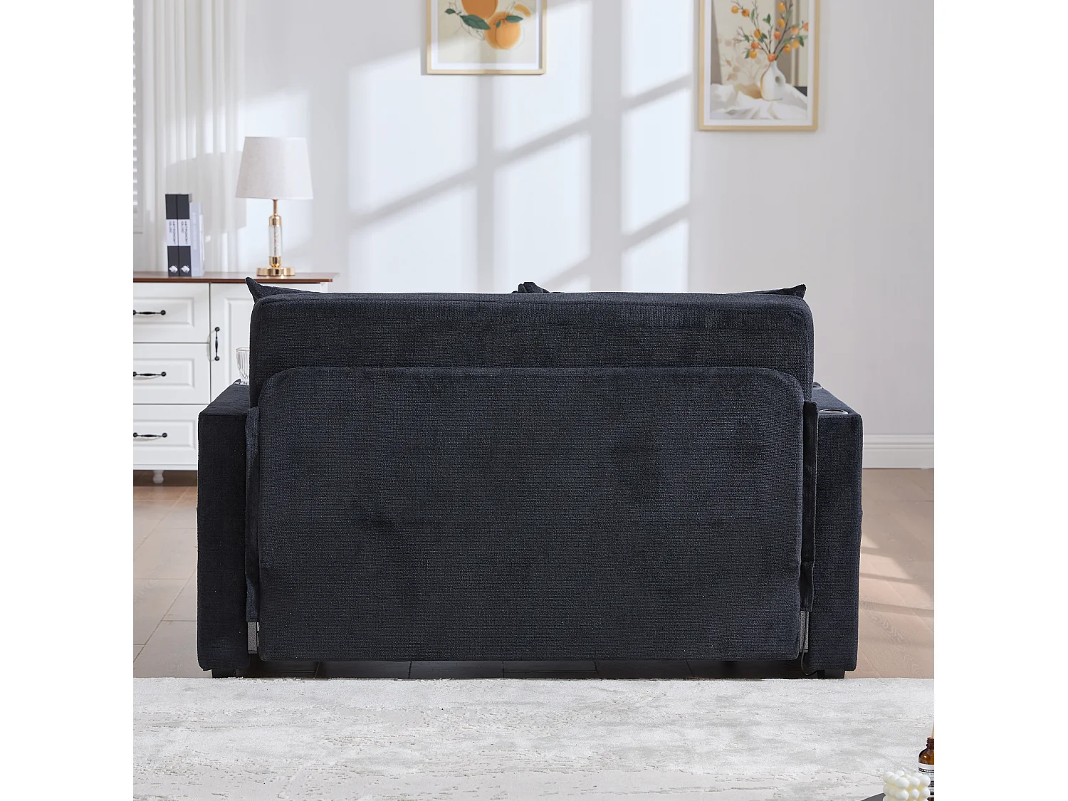 Canapé convertibile 2 posti tissu avec rangement USB porte-gobelet salon chambre gris