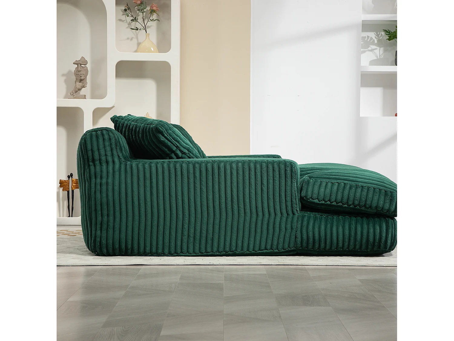 Canapé Lounge Velour Cord 1 Posto con 3 Coussins Salon Bureau Émeraude 125x155x63 cm