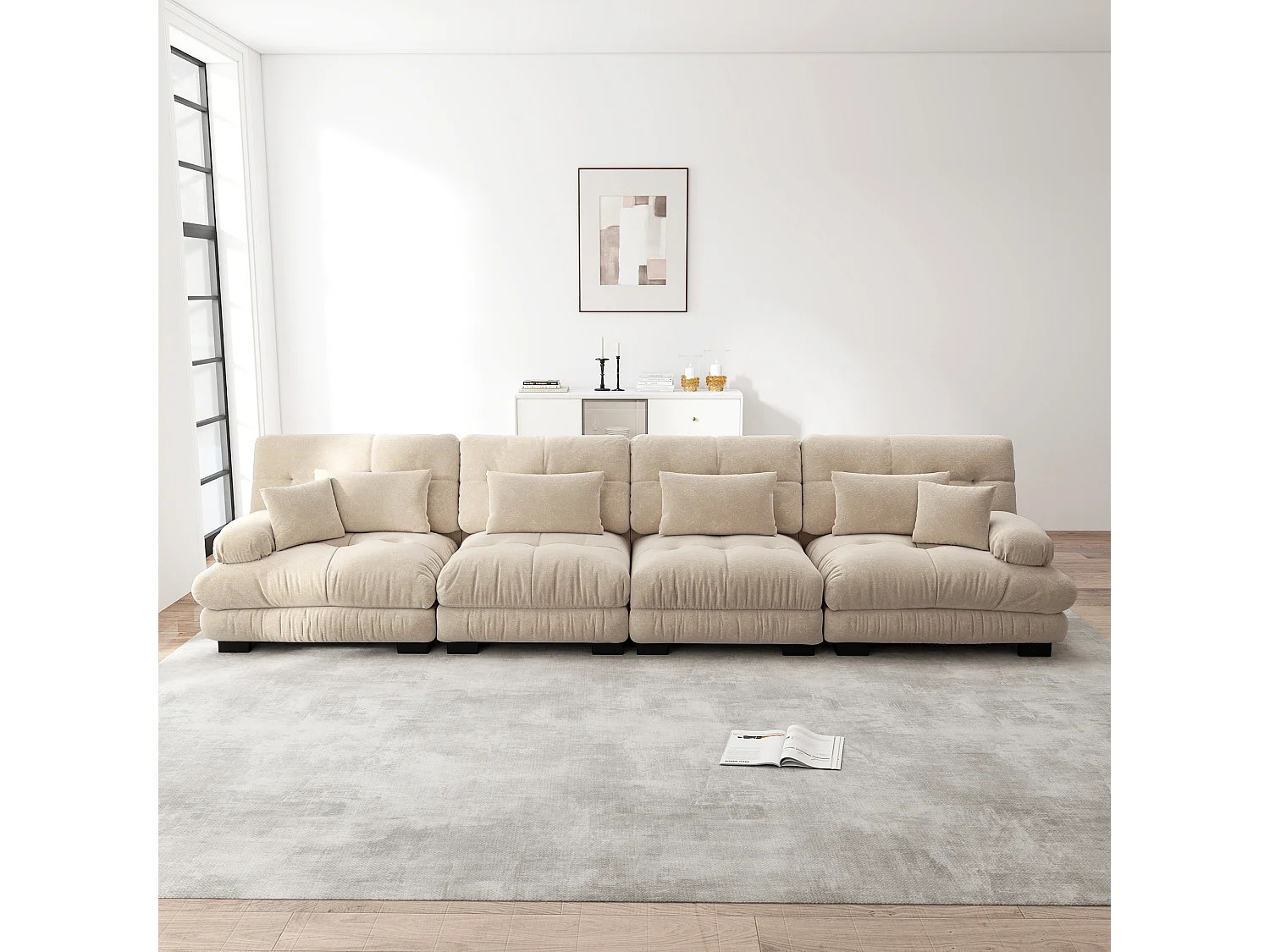 Sofá esquinero modular de 4 plazas, chenilla profunda, convertible, para salón, apartamento, oficina, luz