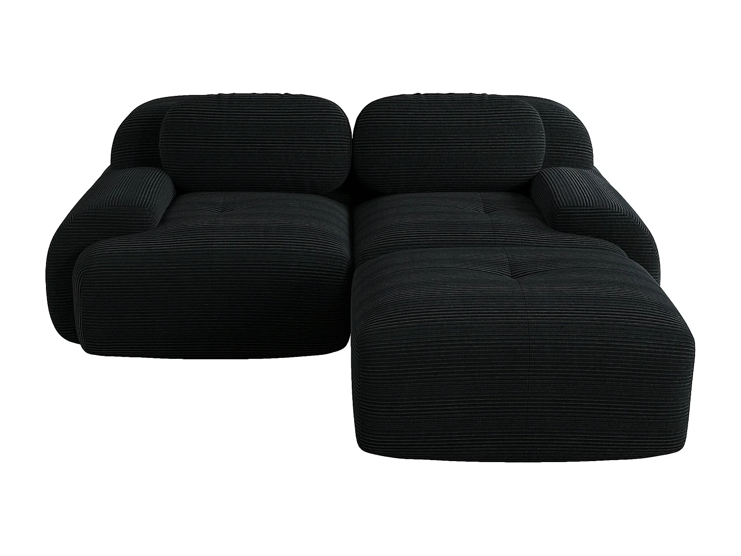 Canapé d'angle 82 pouces velours côtelé modulable noir sans montage mousse haute résilience pour salon chambre home cinema