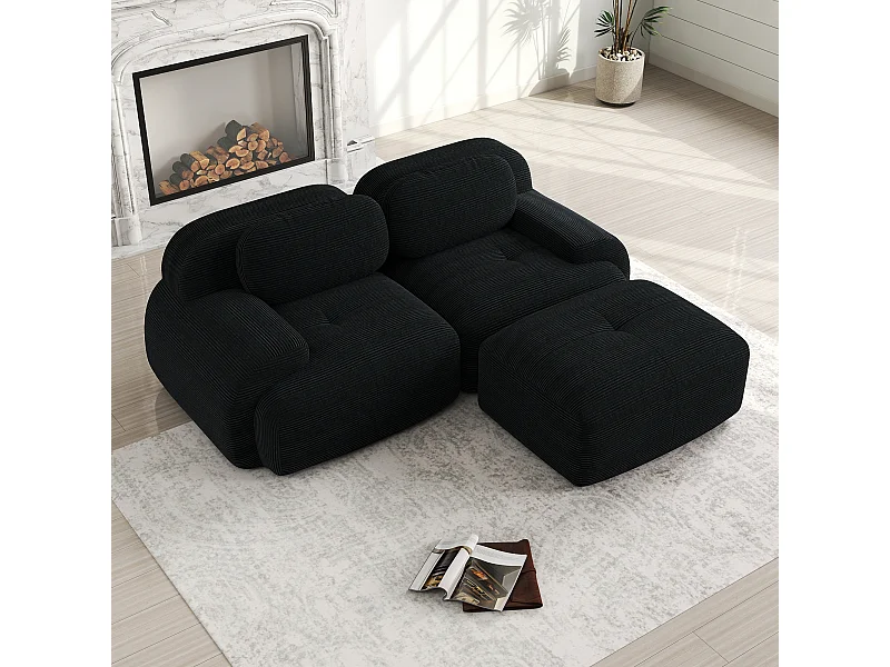 Canapé d'angle 82 pouces velours côtelé modulable noir sans montage mousse haute résilience pour salon chambre home cinema