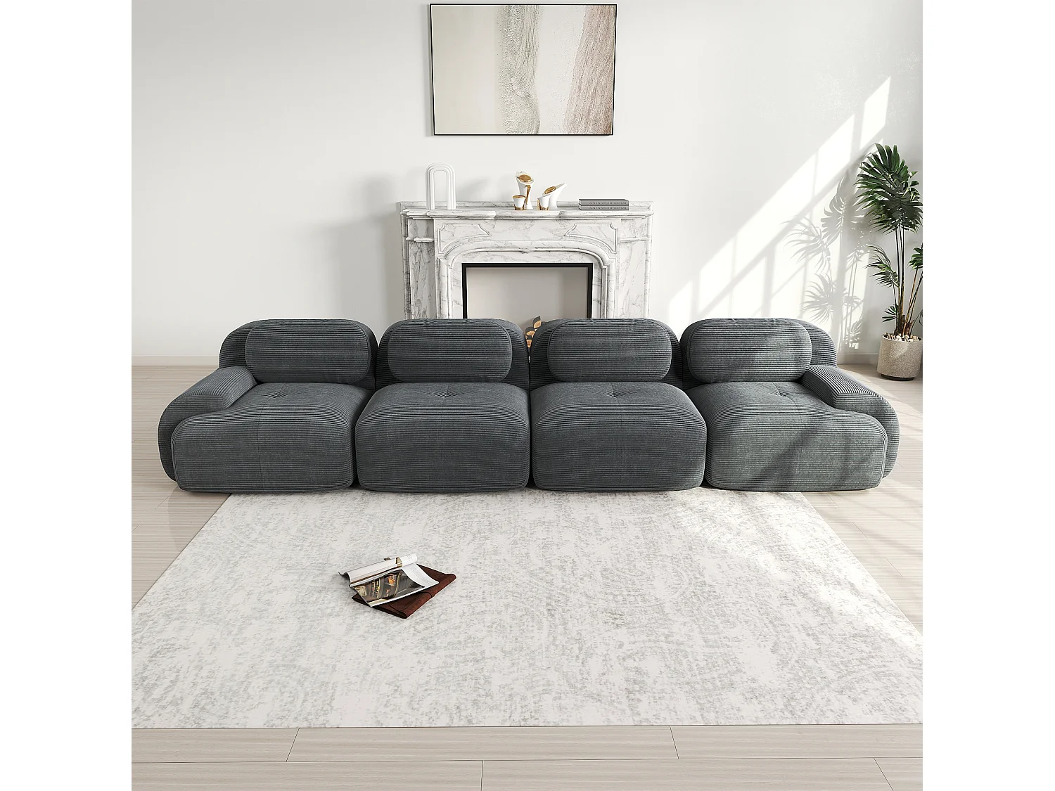 Canapé modulabile 4 posti velluto a coste mousse 32D ergonomique salon chambre gris