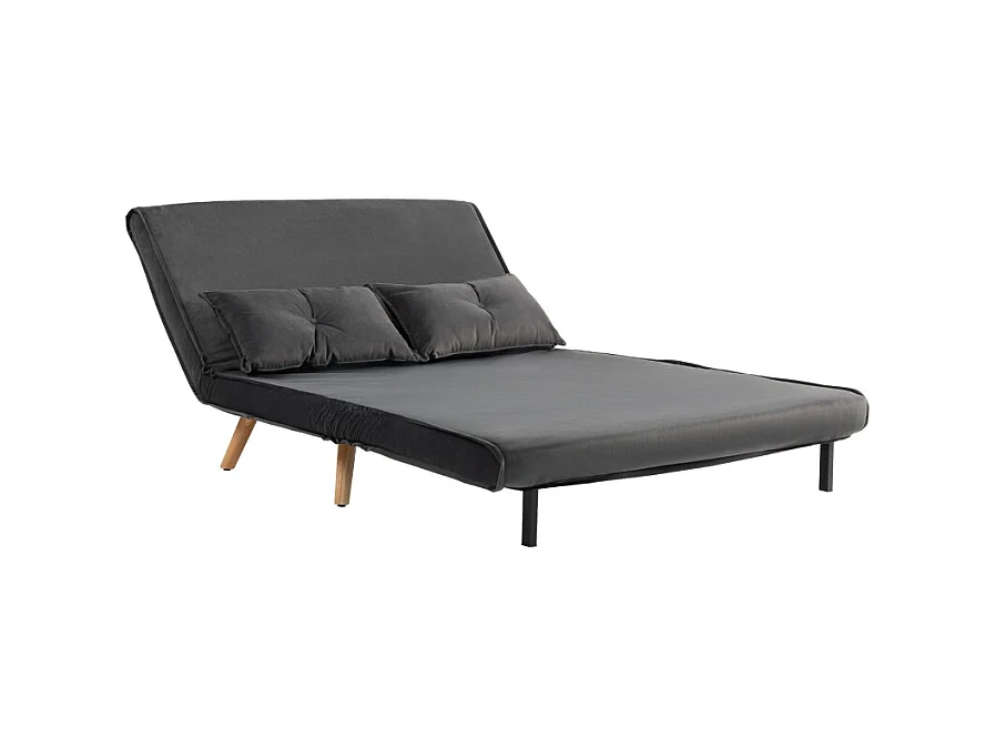 Sofá-cama conversível de 2 lugares em tecido cinza, cama click-clack 190 cm, metal, sala de estar, quarto