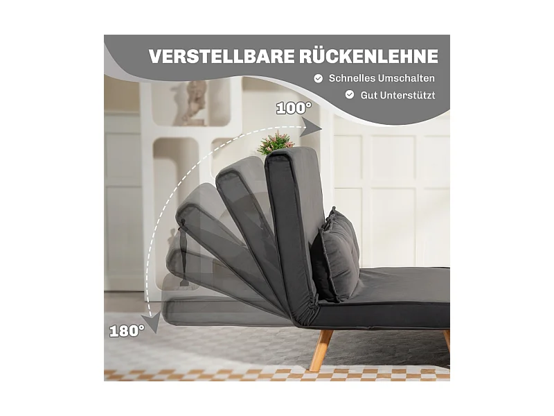 Sofá-cama conversível de 2 lugares em tecido cinza, cama click-clack 190 cm, metal, sala de estar, quarto