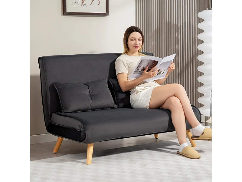 Sofá cama convertible 2 plazas en tela gris, cama clic-clac 190 cm, metal, salón, dormitorio