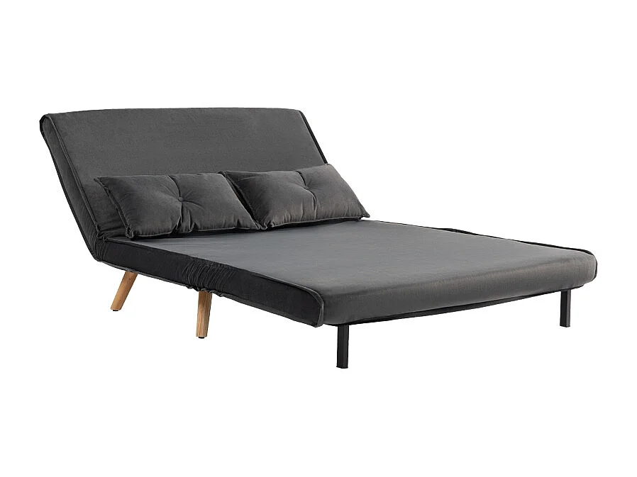 Sofá cama convertible 2 plazas en tela gris, cama clic-clac 190 cm, metal, salón, dormitorio