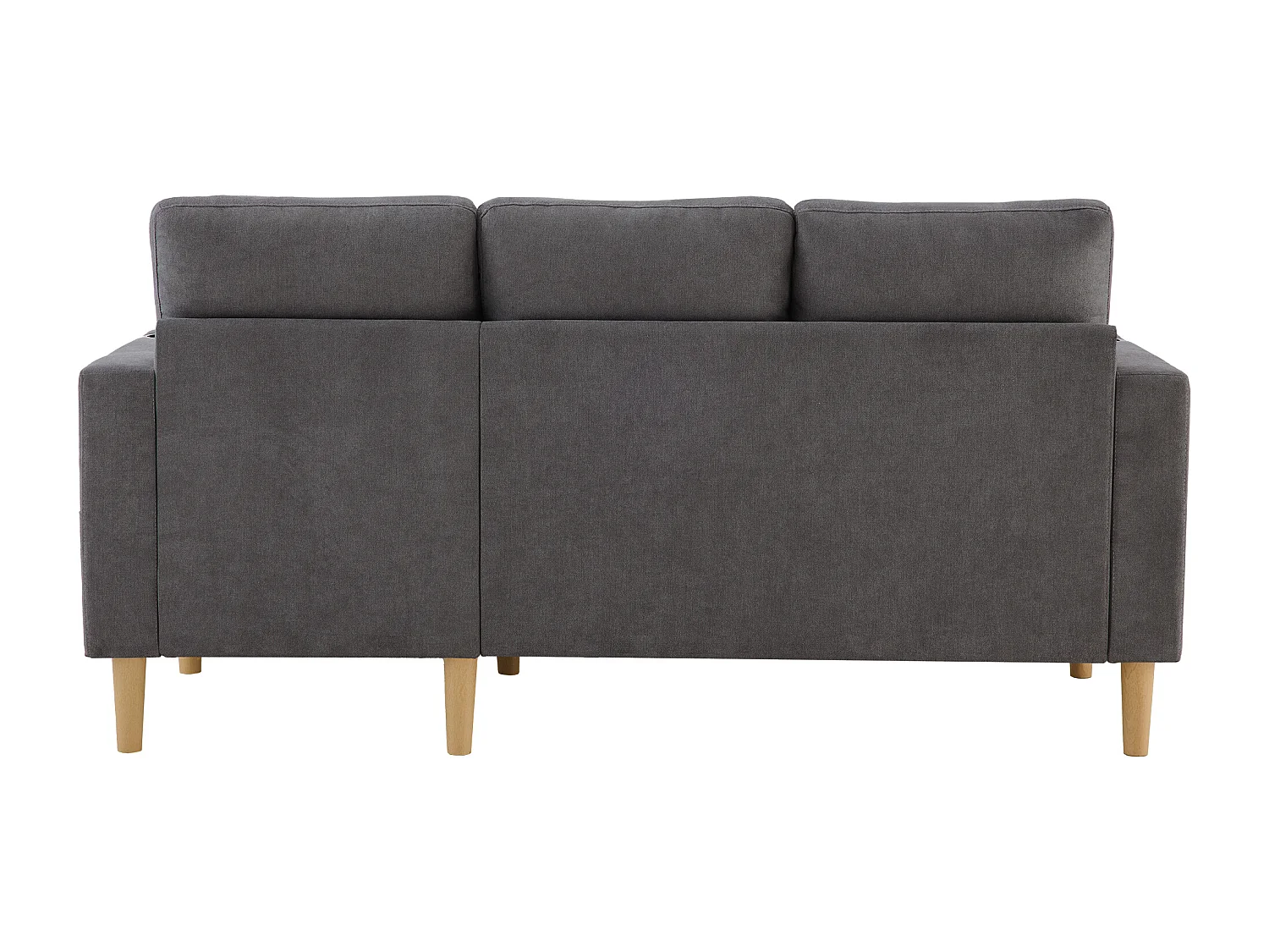 Sofá esquinero de 3 plazas en forma de L con chaise longue, almacenaje incorporado, portavasos, 2 cojines, para salón y apartamento, color gris