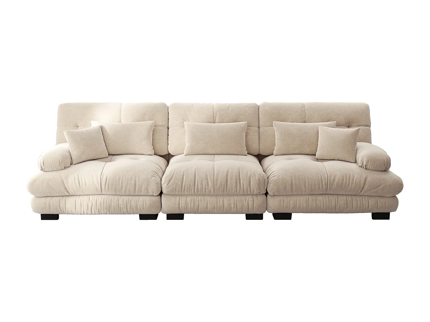 Sofá esquinero de 3 plazas con chenilla profunda y cojines lumbares para salón, dormitorio y oficina en color claro.