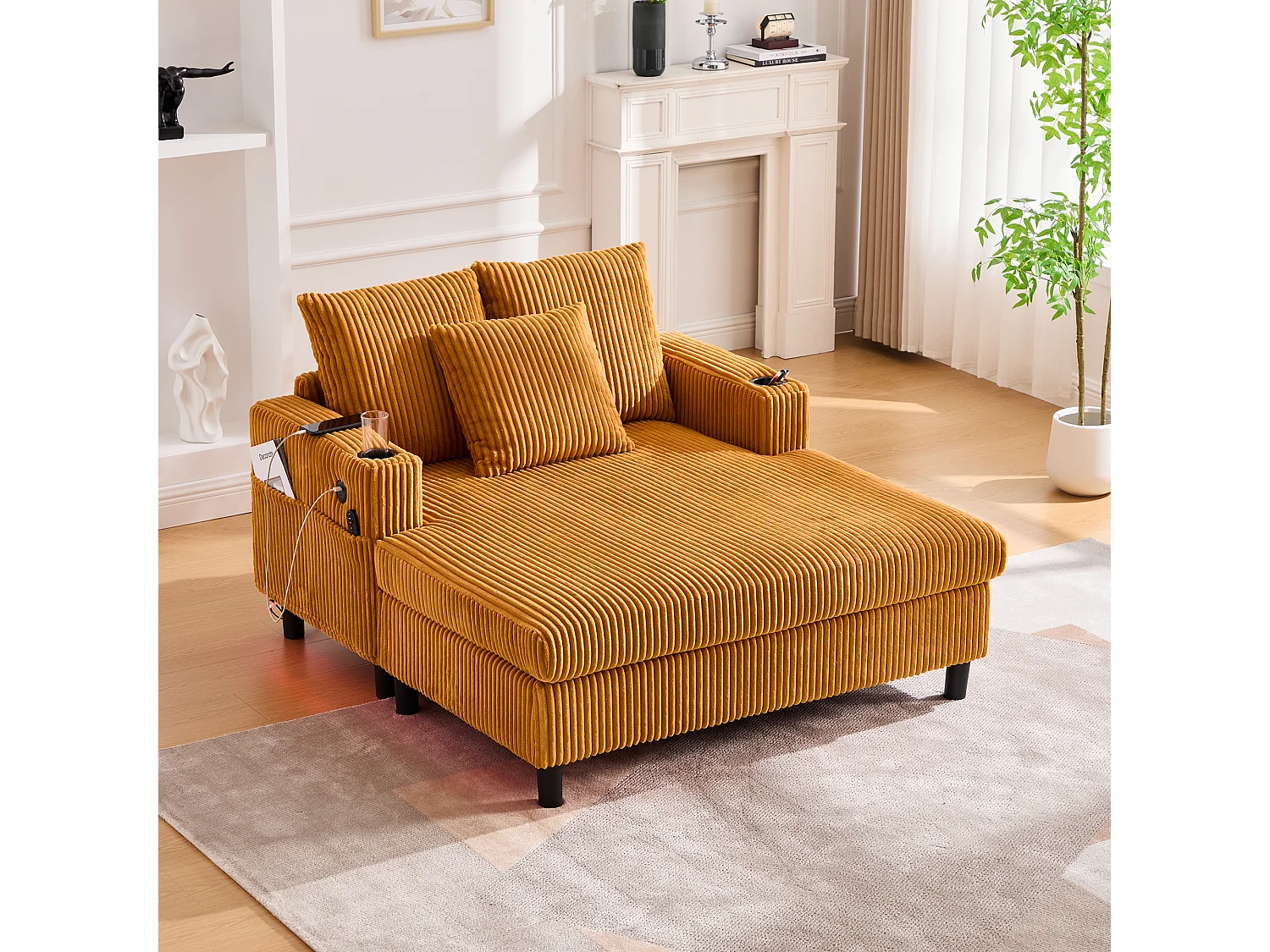 Sillón relajante XXL de terciopelo con LED, puerto USB y portavasos para salón y dormitorio, gris