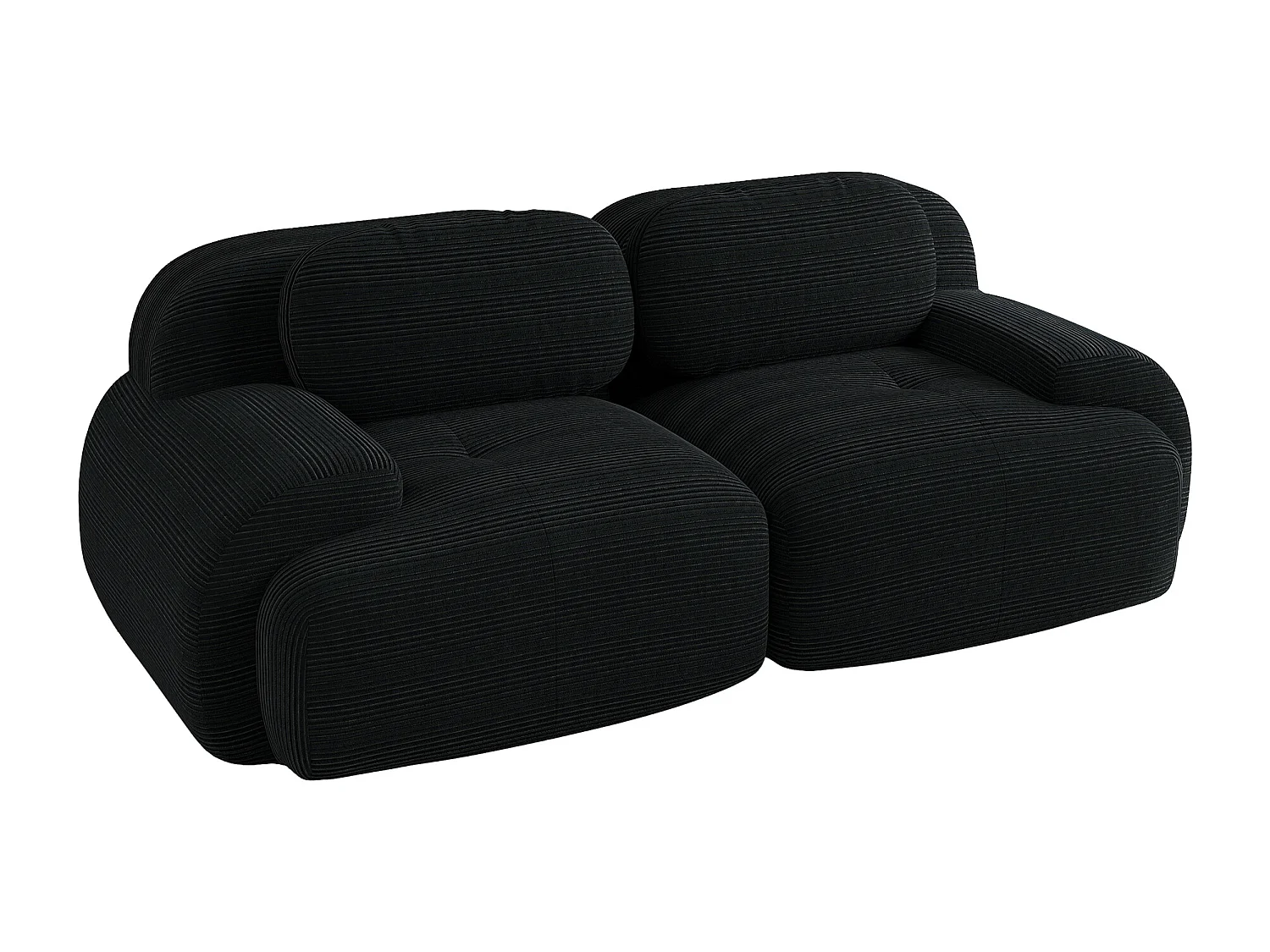 Canapé 2 posti velluto côtelé modulabile noir senza montaggio mousse ergonomica alta resilienza per salone camera home cinema