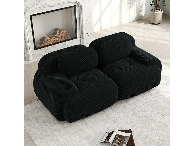 Canapé 2 posti velluto côtelé modulabile noir senza montaggio mousse ergonomica alta resilienza per salone camera home cinema