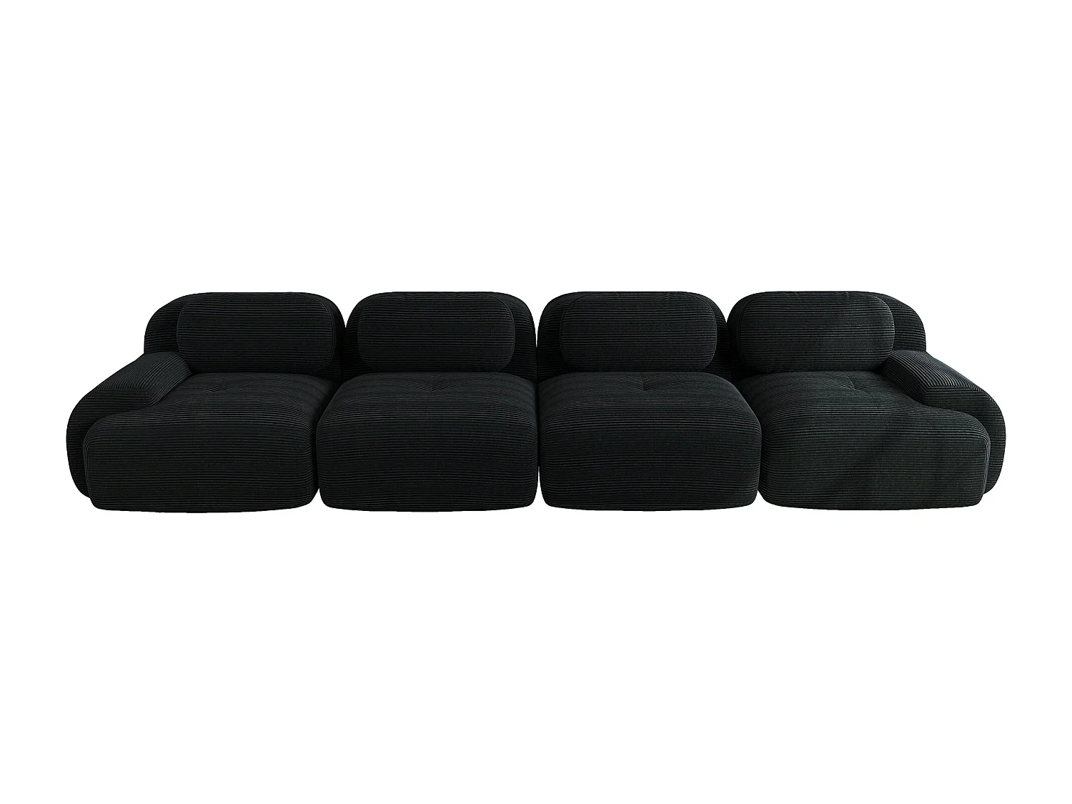 Canapé modulabile 4 posti in velluto côtelé ergonomico senza montaggio per camera da letto nera