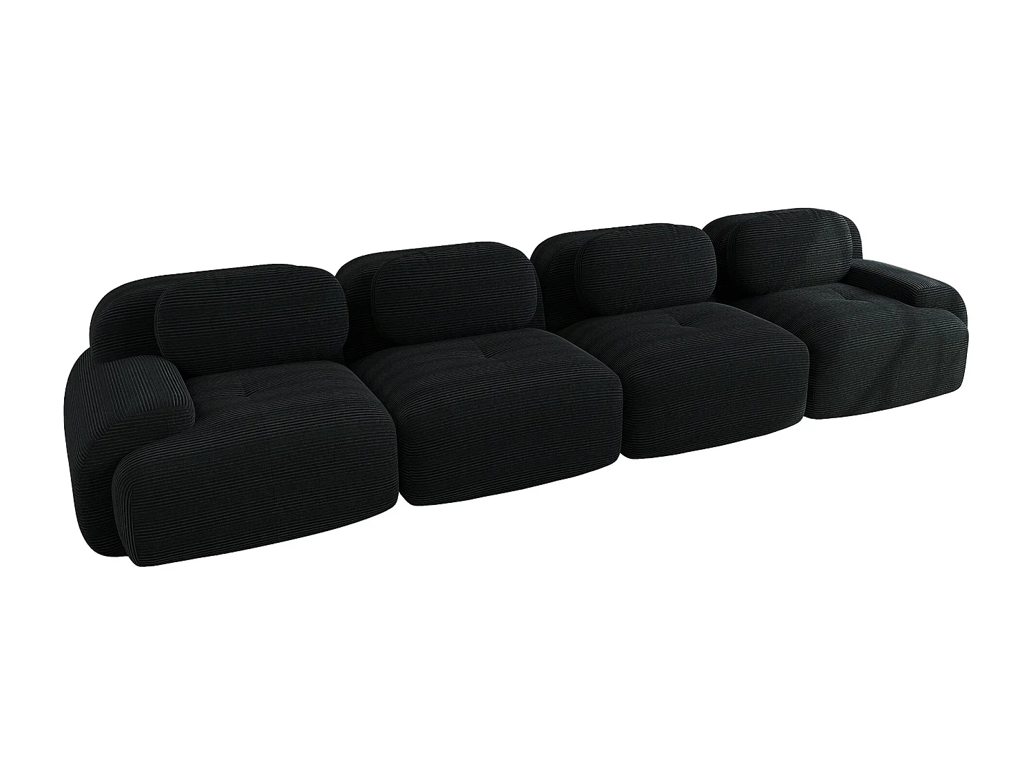 Canapé modulabile 4 posti in velluto côtelé ergonomico senza montaggio per camera da letto nera