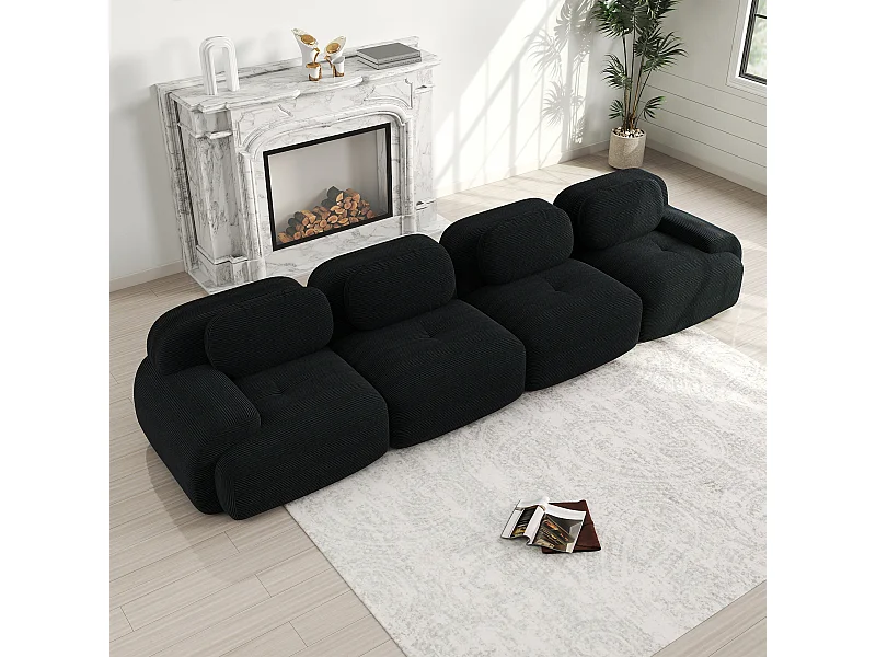 Canapé modulabile 4 posti in velluto côtelé ergonomico senza montaggio per camera da letto nera