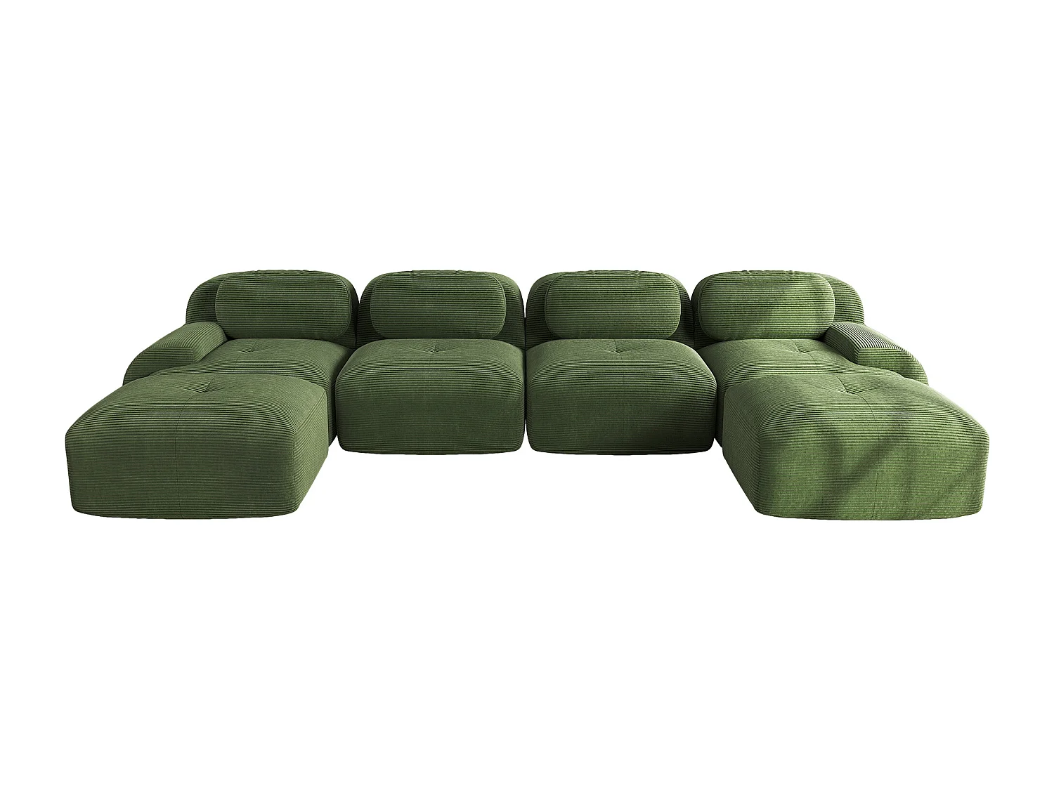 Canapé modulabile in U velluto côtelé verde senza montaggio mousse ergonomica 32D per salone camera da letto