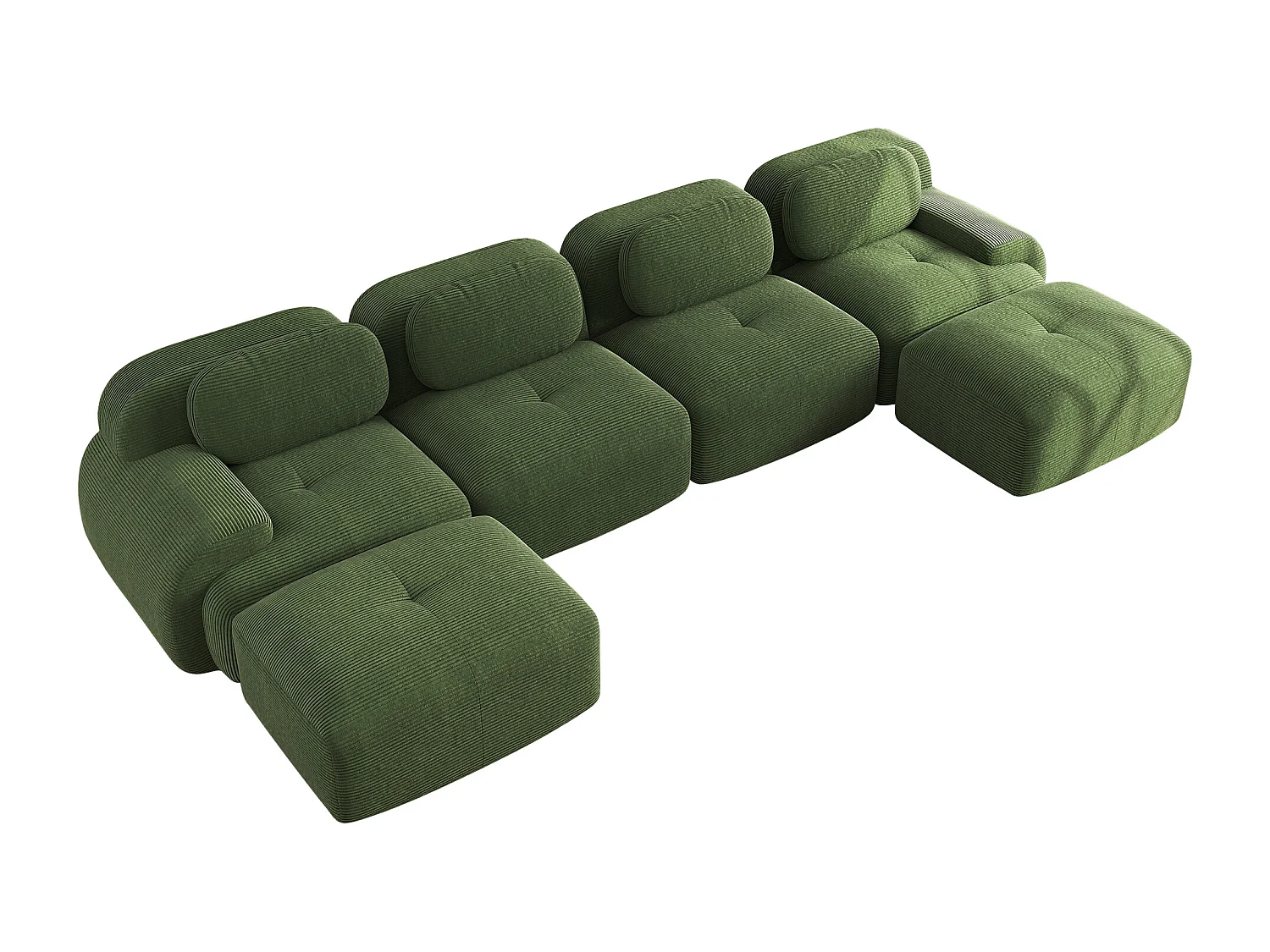 Canapé modulabile in U velluto côtelé verde senza montaggio mousse ergonomica 32D per salone camera da letto