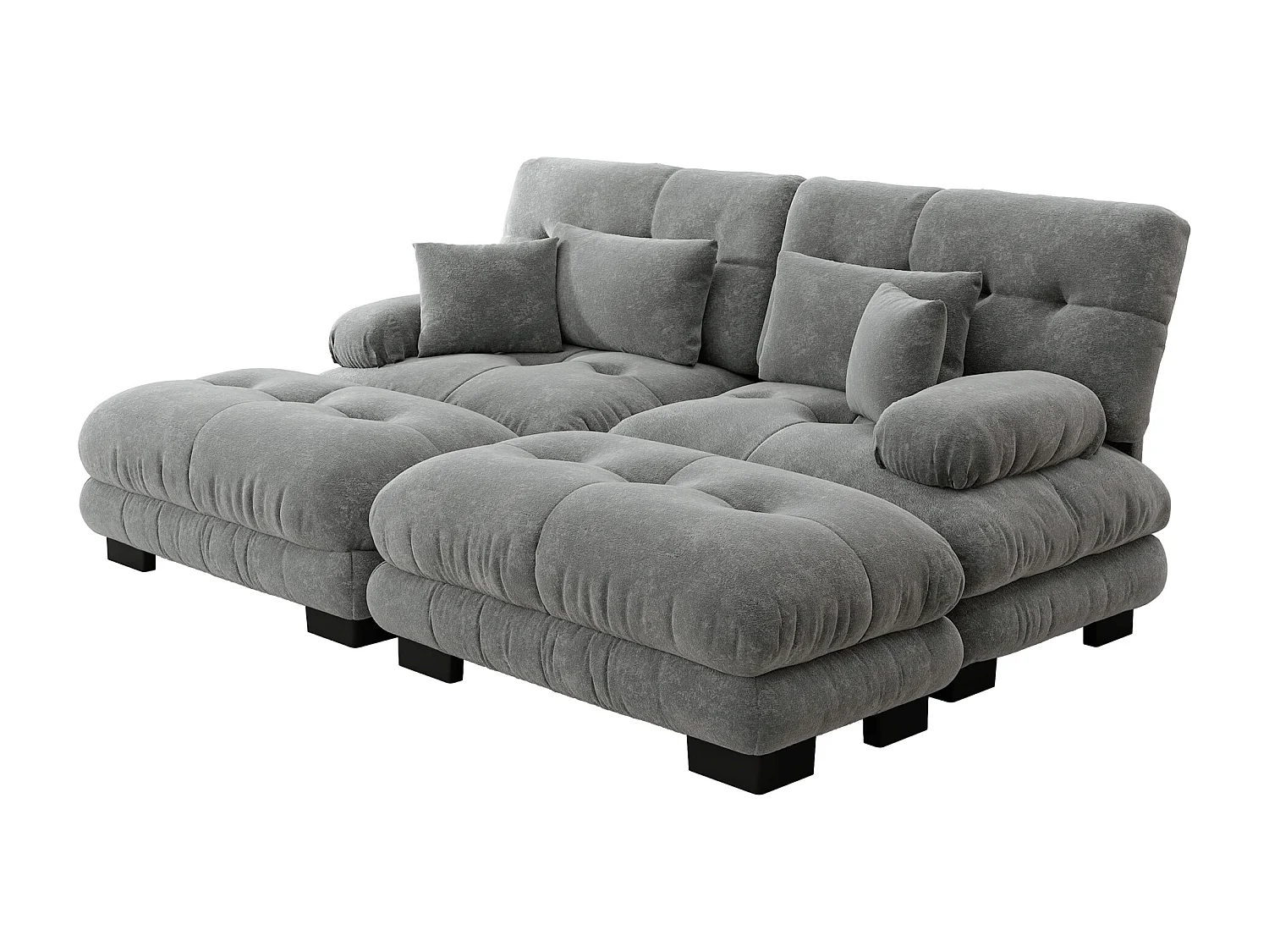 Sofá esquinero Cloud de 2 plazas en chenilla gris con 2 cojines y 2 otomanas para salón