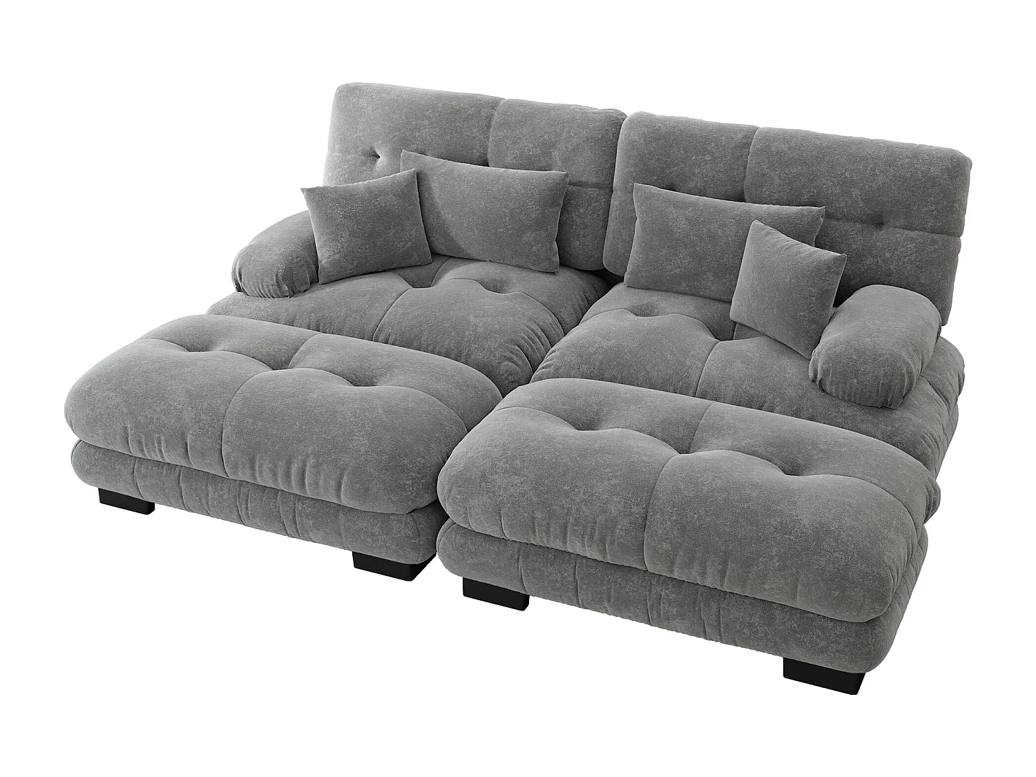 Sofá esquinero Cloud de 2 plazas en chenilla gris con 2 cojines y 2 otomanas para salón