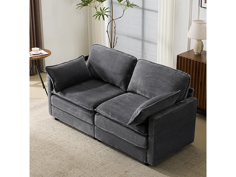 Sofá de 2 plazas de tela acanalada, cómodo para sala de estar o dormitorio, moderno, gris