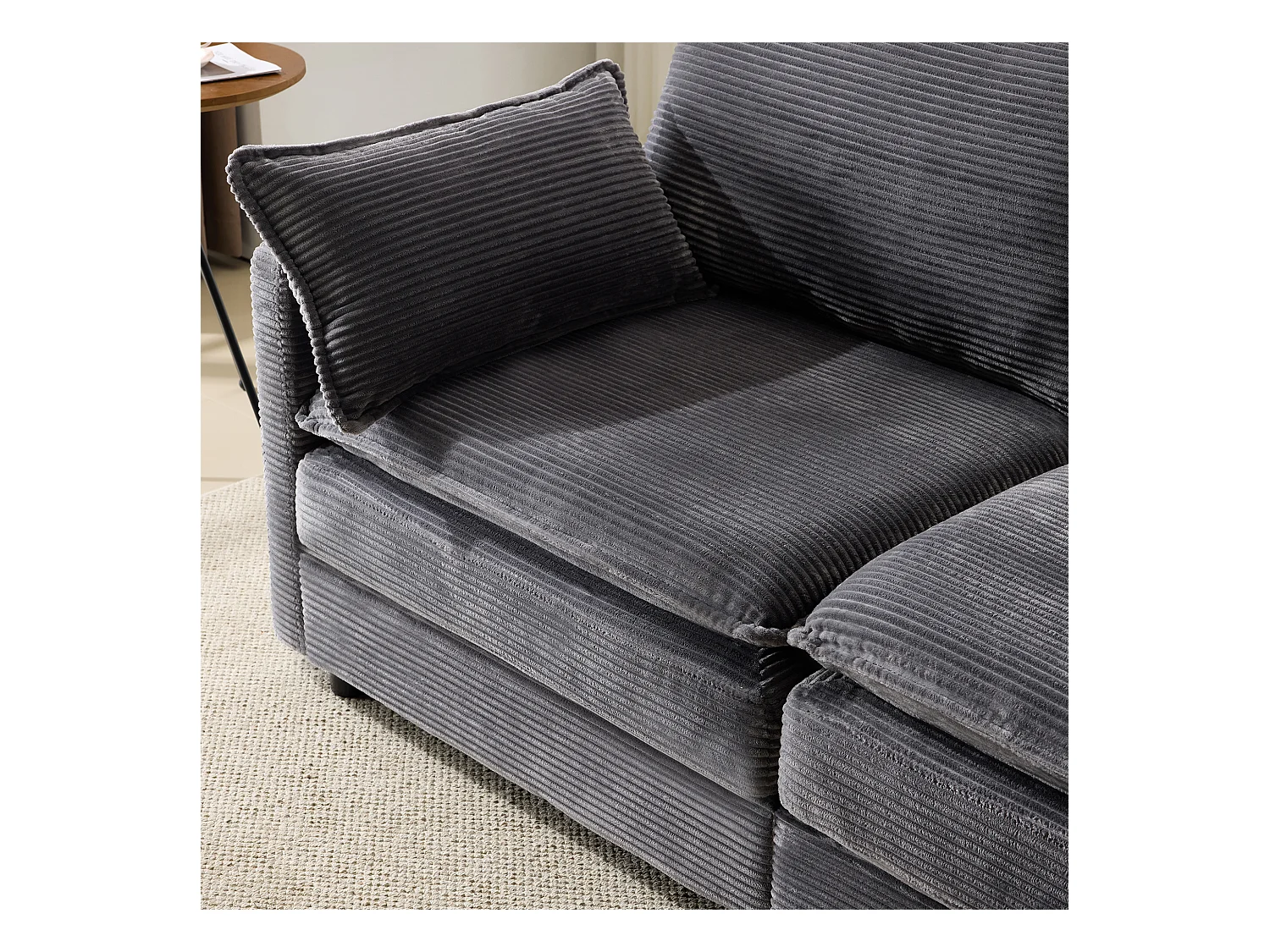 Sofá de 2 plazas de tela acanalada, cómodo para sala de estar o dormitorio, moderno, gris