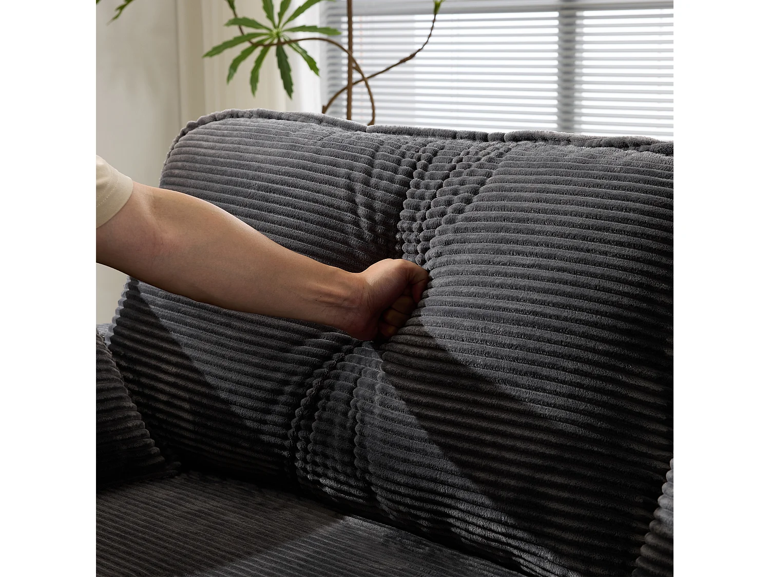 Sofá de 2 lugares com tecido canelado, confortável, sala de estar, quarto, moderno, cinza