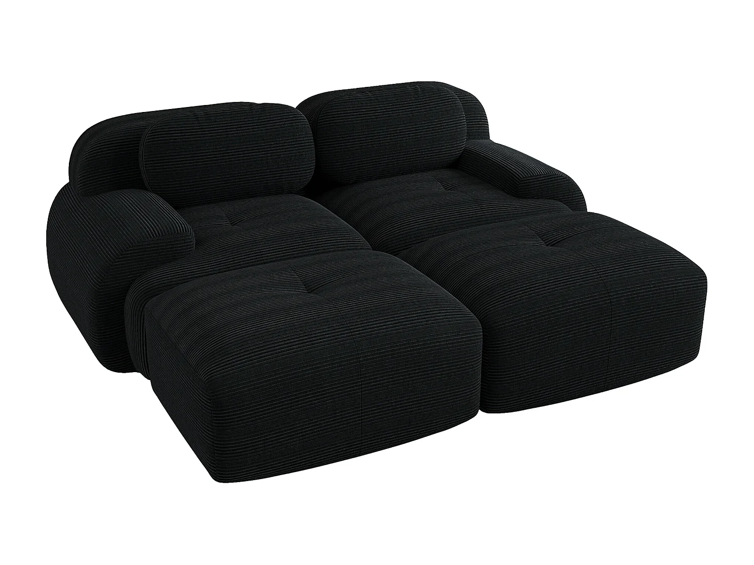 Canapé 2 posti velluto côtelé modulabile con chaise longue noir mousse haute résilience salon chambre