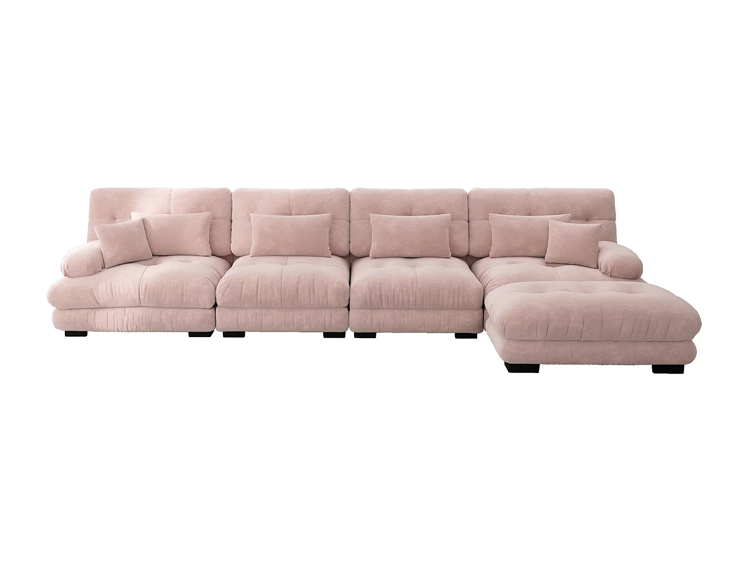 Canapé d'angolo modulabile 4 posti in ciniglia trasformabile con pouf pour salon rose