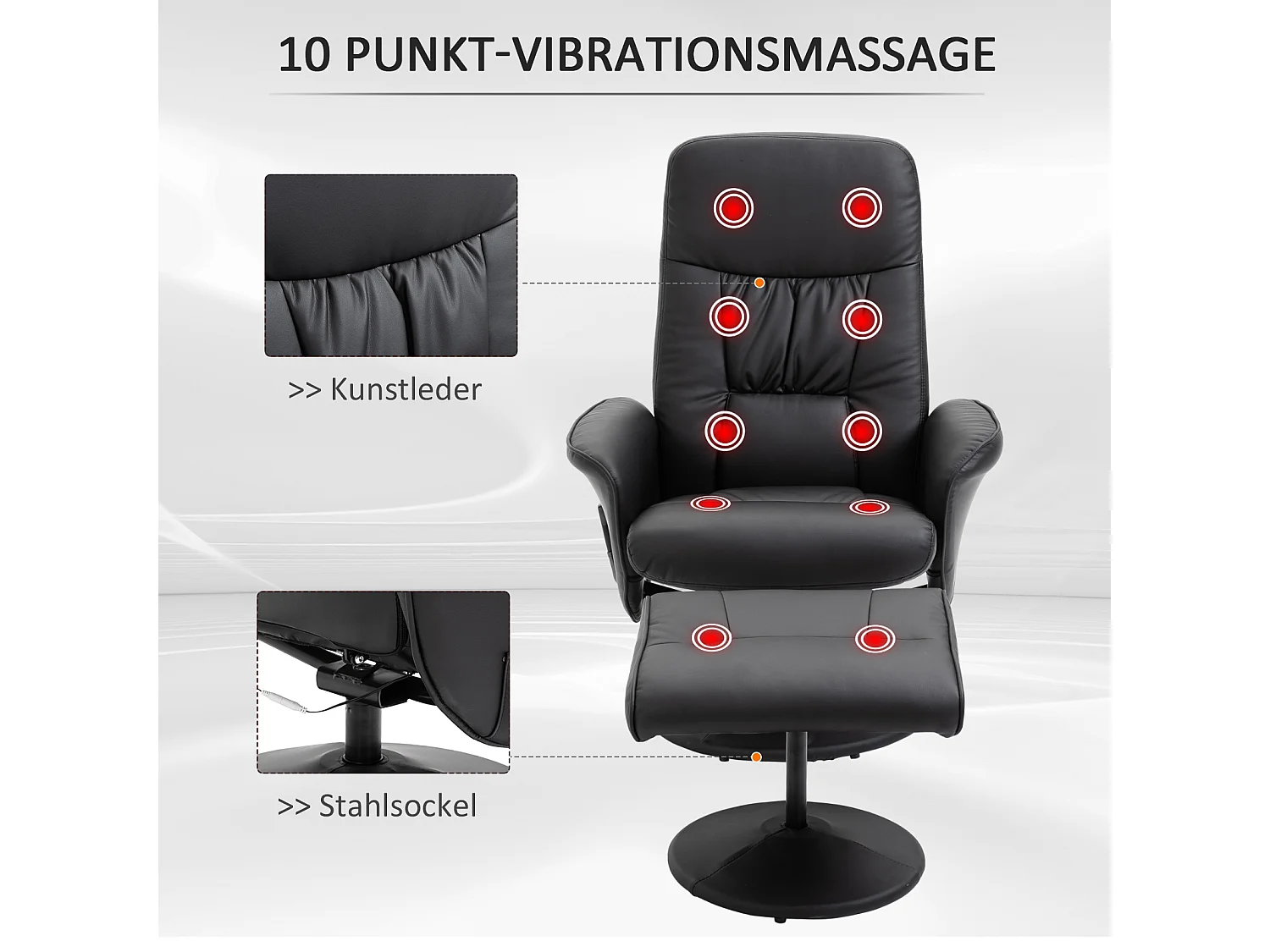 Fauteuil massant inclinable con repose-pieds et 10 punti di vibrazione 76x81x105 cm