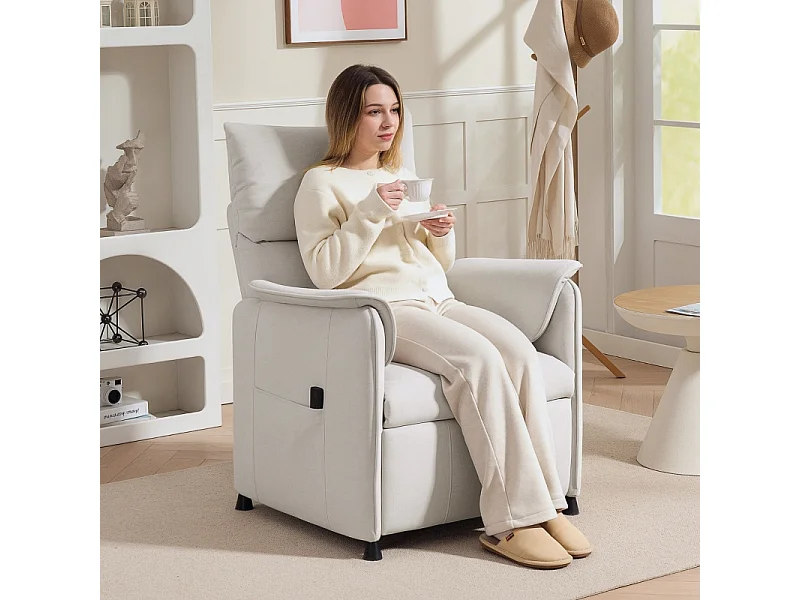 Poltrona elétrica Relax de veludo sintético com memória e controle remoto, apoio para os pés, sala de estar e quarto, creme