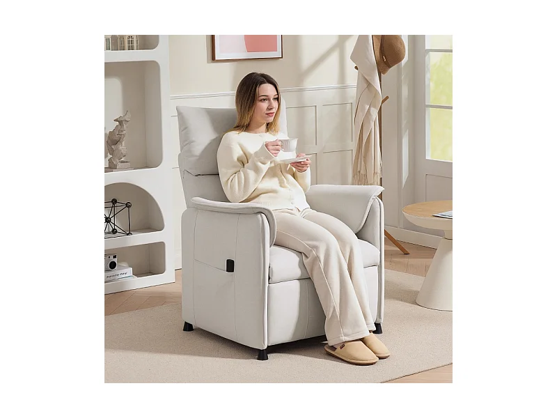 Poltrona elétrica Relax de veludo sintético com memória e controle remoto, apoio para os pés, sala de estar e quarto, creme