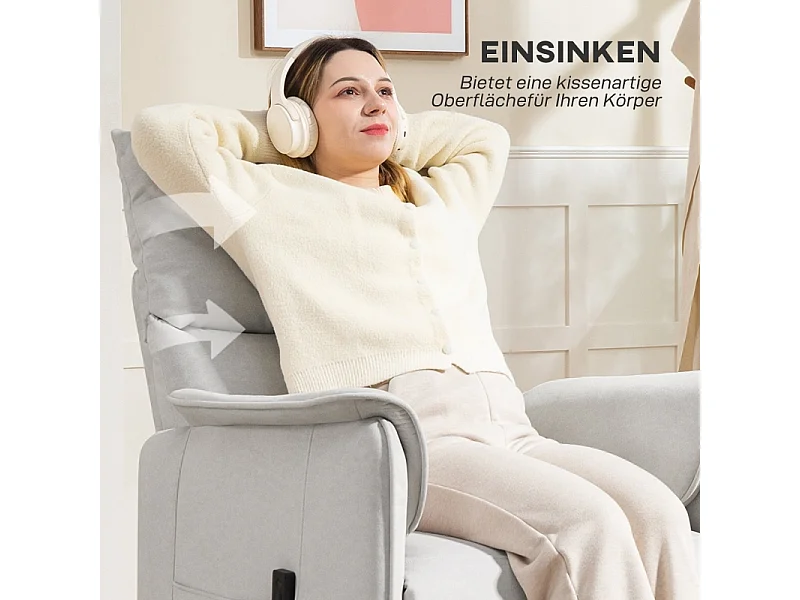 Fauteuil Relax Elettrico in Velours Imitation con Mémoire et Télécommande, Repose-Pieds, Salon et Chambre, Crème