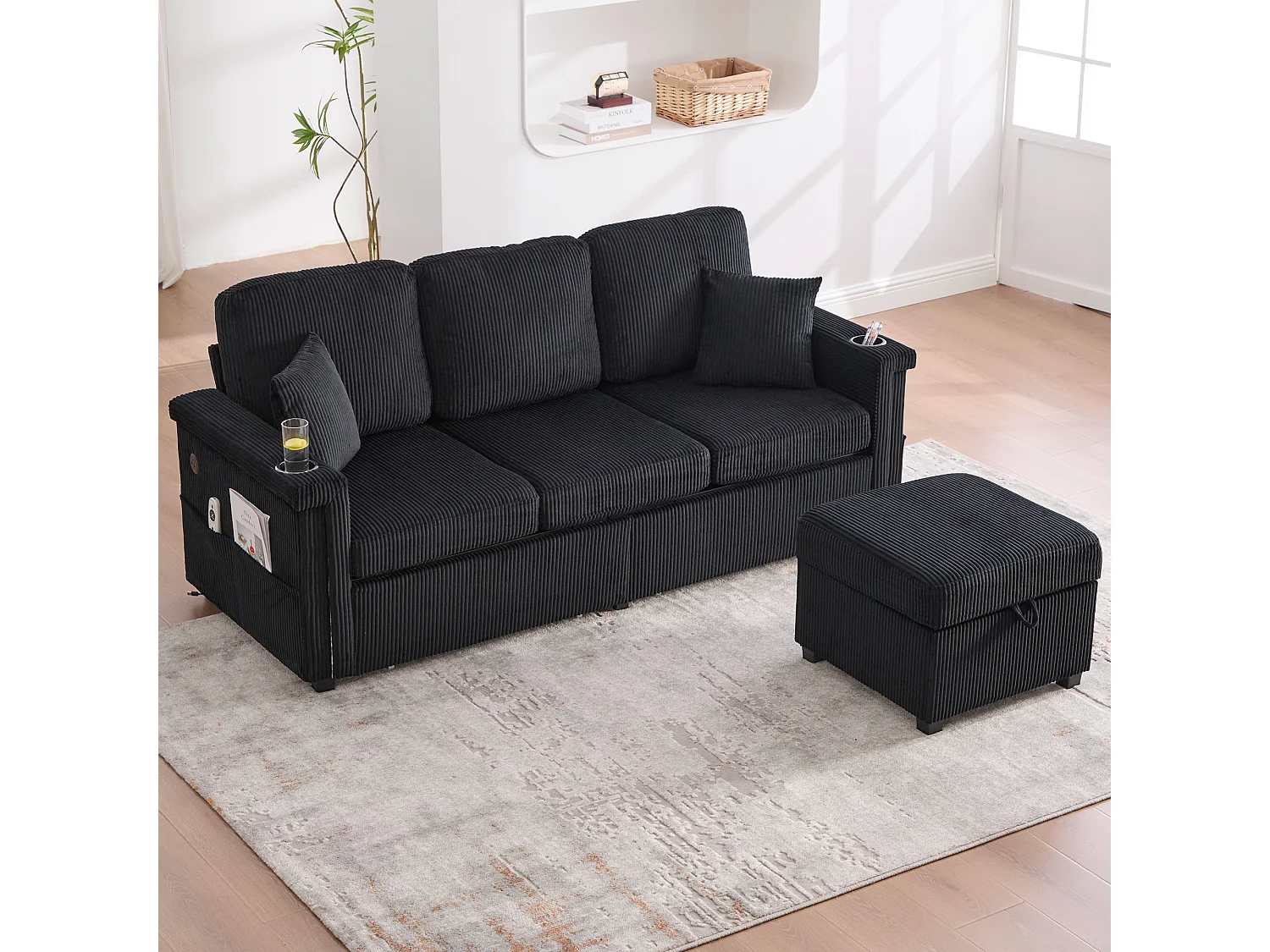 Canapé modulabile in velluto LED con rangement USB Type-C salon chambre noir